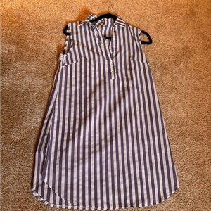Striped Sleeveless Button Down Dress blue & white